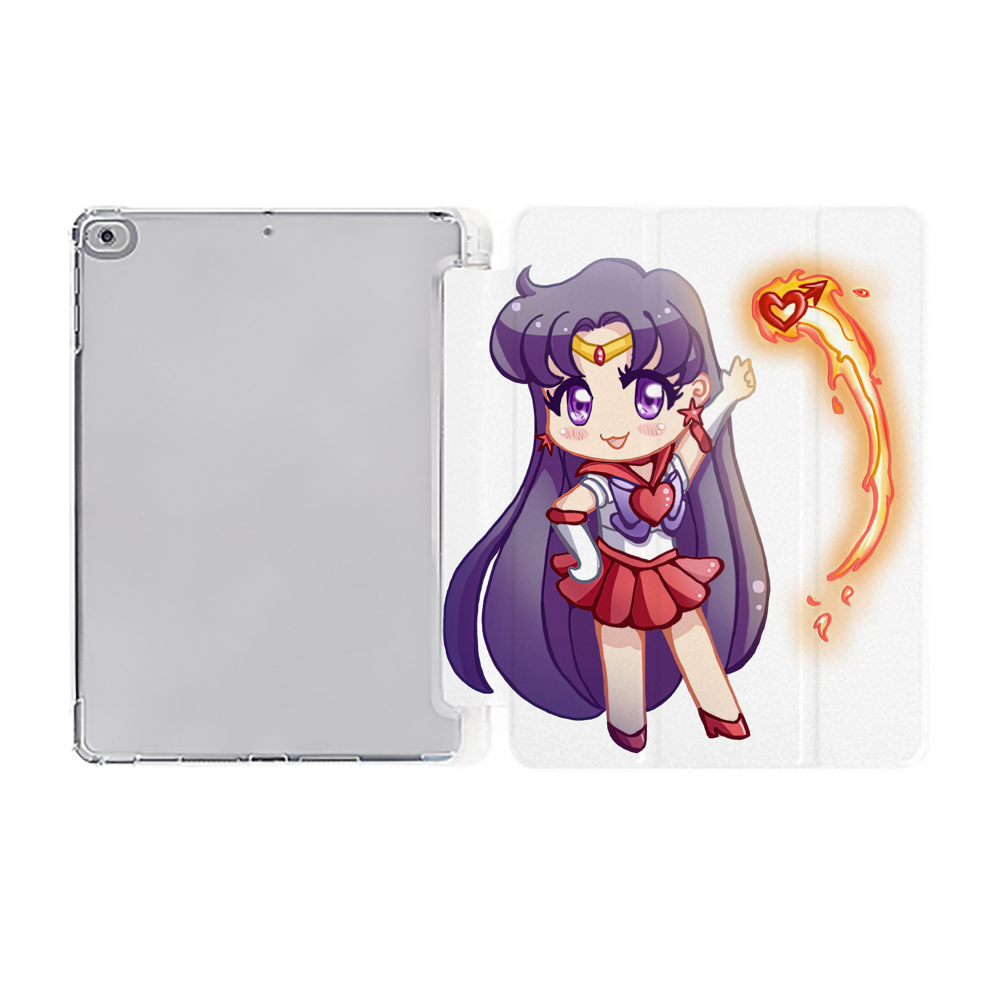 （画像用） 美少女戦士セーラームーン 火野レイ ひの レイ Sailor Moon Hino Rei （セーラーマーズ,Sailor Mars） IPad ケース ペン収納付き 三つ折りスタンド PUレザー×シリコン 対応機種9.5/10.5/10.9インチ